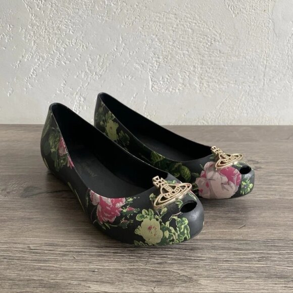 Vivienne Westwood Anglomania Melissa Floral Flats Orb Shoes - Picture 2 of 16